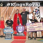 Cody Jacobs stands with David Gravel atop the throne after winning the 41st Kings Royal at Eldora Speedway. (T.J. Buffenbarger Photo)