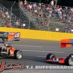 Trent Stephens (#19) and Josh Sokolic (#36) racing for position at Berlin Raceway. (T.J. Buffenbarger photo)