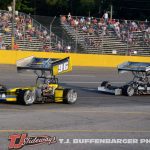 Tyler Shullick (#96) racing with Otto Sitterly (#7) Saturday at Berlin Raceway. (T.J. Buffenbarger photo)