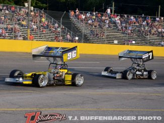 Tyler Shullick (#96) racing with Otto Sitterly (#7) Saturday at Berlin Raceway. (T.J. Buffenbarger photo)