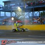 Rich Reid backwards into the wall during the feature on Saturday at Berlin Raceway. (T.J. Buffenbarger photo)