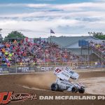 Kyle Larson qualifying in front of a full house at the 2024 Brad Doty Classic at Attica Raceway Park. (Dan McFarland Photo)