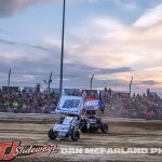 Buddy Kofoid (#83) and Sheldon Haudenschild (#17) make contact during the 2024 Brad Doty Classic at Attica Raceway Park. (Dan McFarland Photo)