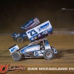 Cale Thomas (#23) racing with Zeb Wise (#26) during the 2024 Brad Doty Classic at Attica Raceway Park. (Dan McFarland Photo)