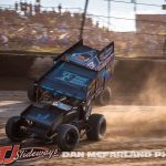 Kelby Watt (#1K) inside of Brock Zearfoss (#3Z) during the Jokers Jackpot Thursday night at Eldora Speedway. (Dan McFarland Photo)