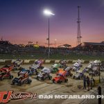 The parade lap for the 2024 Jokers Jackpot at Eldora Speedway featuring the High Limit Sprint Car Series. (Dan McFarland Photo)