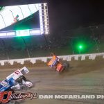 Giovanni Scelzi crashes while leading the Jokers Jackpot at Eldora Speedway. (Dan McFarland Photo)