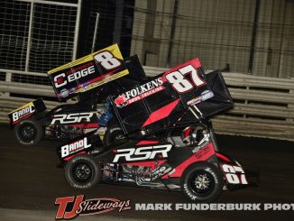 Teammates Corey Eliason (#8) and Aaron Reutzel (87) are both entered in the 360 Knoxville Nationals this week. (Mark Funderburk Photo)