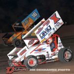 Mike Keegan (#X) and Ryan Ruhl (#16) Friday at Tri-City Raceway Park. (Jim Denhamer Photo)