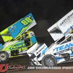 Frank Neill (#88N) racing with Corbin Gurley (#12) Friday at Tri-City Motor Speedway. (Jim Denhamer Photo)