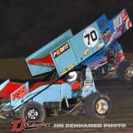 Eli Lakin (#70) and Keith Sheffer II (#10) Friday at Tri-City Motor Speedway. (Jim Denhamer Photo)