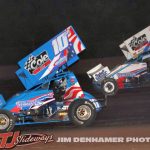 Keith Sheffer II (#10jr) racing with Jason Blonde Friday at Tri-City Motor Speedway. (Jim Denhamer Photo)