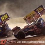 Dustin Daggett (#85) racing with Kelsey Ivy (#20I) Friday at Hartford Motor Speedway. (Jim Denhamer Photo)