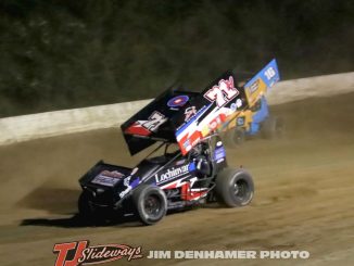 Max Stambaugh (#71H) inside of Ryan Ruhl (#16) Friday at Hartford Motor Speedway. (Jim Denhamer Photo)