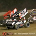 Gregg Dalman (#49T), Jett Mann (#19), and Mike Keegan (#X) Friday at Hartford Motor Speedway. (Jim Denhamer Photo)