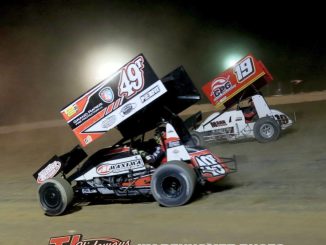 Gregg Dalman (#49T) racing with Jett Mann (#19) Friday at Hartford Motor Speedway. (Jim Denhamer Photo)