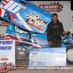 Keith Sheffer Jr. after winning Friday at Hartford Motor Speedway. (Jim Denhamer Photo)