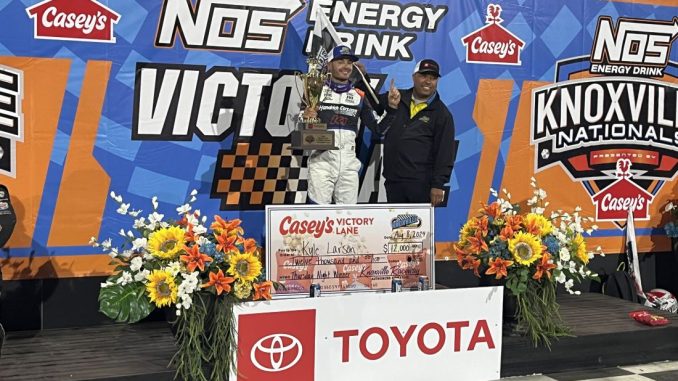 Kyle Larson in victory lane at Knoxville Raceway. (Serena Dalhamer Photo)