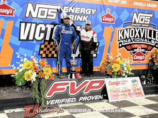 Donny Schatz in victory lane at Knoxville Raceway. (Serena Dalhamer Photo)