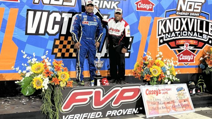 Donny Schatz in victory lane at Knoxville Raceway. (Serena Dalhamer Photo)