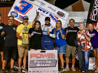 Ayrton Gennetten with his family and crew in victory lane Sunday at the Missouri State Fair Speedway. (John Lee Photo)