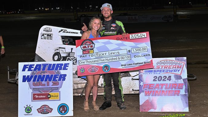 Ricky Lewis in victory lane Sunday night at Millstream Speedway. (Mike Campbell Photo)