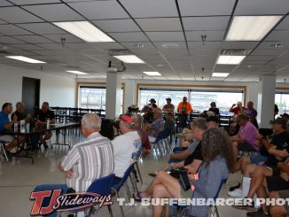 A large crowd at the National Sprint Car Hall of Fame and Museum on hand to hear Dave Argabright, Brad Doty, and Tony Bokhoven discuss the 25th anniversary of Doty's autobiography "Still Wide Open" penned by Argabright. (T.J. Buffenbarger Photo)