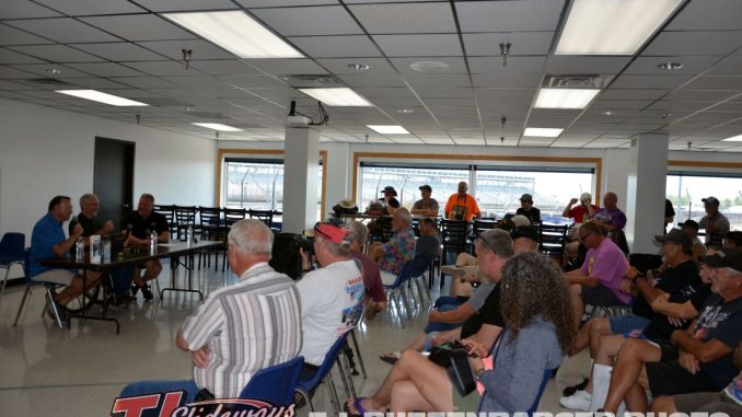 A large crowd at the National Sprint Car Hall of Fame and Museum on hand to hear Dave Argabright, Brad Doty, and Tony Bokhoven discuss the 25th anniversary of Doty's autobiography "Still Wide Open" penned by Argabright. (T.J. Buffenbarger Photo) A large crowd at the National Sprint Car Hall of Fame and Museum on hand to hear Dave Argabright, Brad Doty, and Tony Bokhoven discuss the 25th anniversary of Doty's autobiography "Still Wide Open" penned by Argabright. (T.J. Buffenbarger Photo)