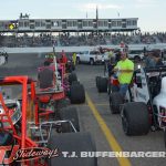 Cars lined up for qualifying at Kalamazoo Speedway. (T.J. Buffenbarger Photo)