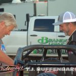 Chris Jagger (R) and Tom Patterson (L) prepare Jagger's car for the feature event at Kalamazoo Speedway. (T.J. Buffenbarger Photo)