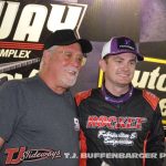 Tyler Roahrig in victory lane with Berlin Raceway promoter Don Dewitt. (T.J. Buffenbarger Photo)