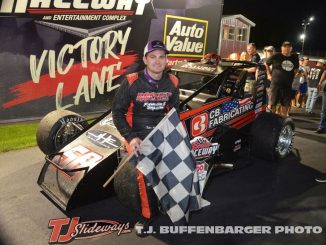 Tyler Roahrig after winning the 500 Sprint Car Tour feature Saturday at Berlin Raceway. (T.J. Buffenbarger Photo)