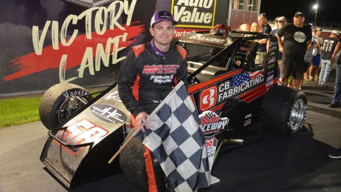 Tyler Roahrig after winning the 500 Sprint Car Tour feature Saturday at Berlin Raceway. (T.J. Buffenbarger Photo)