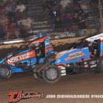 Justin Grant (#4) racing with Daison Pursley (#21AZ) Thursday night at Kokomo Speedway. (Jim Denhamer Photo)