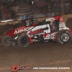 Kyle Cummins (#3) inside of Kevin Thomas Jr. (#3R) Thursday night at Kokomo Speedway. (Jim Denhamer Photo)