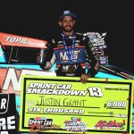 Justin Grant in victory lane Thursday night at Kokomo Speedway. (Jim Denhamer Photo)