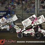 Bill Balog (#17) and Rico Abreu (#24) racing for the lead Thursday at Knoxville Raceway. (Mark Funderburk Photo)