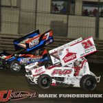 Brian Brown (#21) racing with Tyler Courtney (#7) Thursday at Knoxville Raceway. (Mark Funderburk Photo)