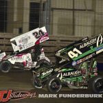 Rico Abreu (#24) racing with Carson Macedo (#41) Thursday at Knoxville Raceway. (Mark Funderburk Photo)