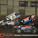 Bill Balog (#17B) racing with Tyler Courtney (#7) Thursday at Knoxville Raceway. (Mark Funderburk Photo)