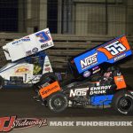 Chris Windom (#55) and Ayrton Gennetten (#3) Friday at Knoxville Raceway. (Mark Funderburk Photo)