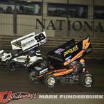 Skylar Gee (#99) and Justin Henderson (#5) Friday at Knoxville Raceway. (Mark Funderburk Photo)