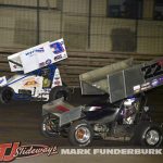 J.J. Hickle (#22) racing with Ayrton Gennetten (#3) Friday at Knoxville Raceway. (Mark Funderburk Photo)