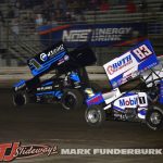 Brenham Crouch (#1) racing with Buddy Kofoid (#83) Friday at Knoxville Raceway. (Mark Funderburk Photo)