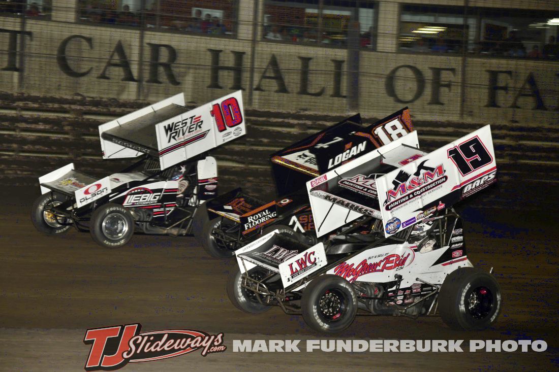 Brent Marks (#19), Giovanni Scelzi (#18), and Scott Bogucki (#10) Wednsday at Knoxville Raceway. (Mark Funderburk Photo)
