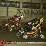 Austin McCarl (#88) racing with Justin Henderson (#5) Friday at Knoxville Raceway. (Mark Funderburk Photo)