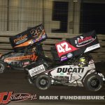 Sye Lynch (#42) racing with Christopher Thram (#24) Friday at Knoxville Raceway. (Mark Funderburk Photo)