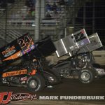 Christopher Thram (#24) racing with J.J. Hickle (#22) Friday at Knoxville Raceway. (Mark Funderburk Photo)