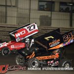 Emerson Axsom (#27) racing with Christopher Thram (#24) Friday at Knoxville Raceway. (Mark Funderburk Photo)