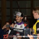 Kyle Larson at the post race toast to the fans after winning the 2024 Knoxville Nationals. (Mark Funderburk Photo)